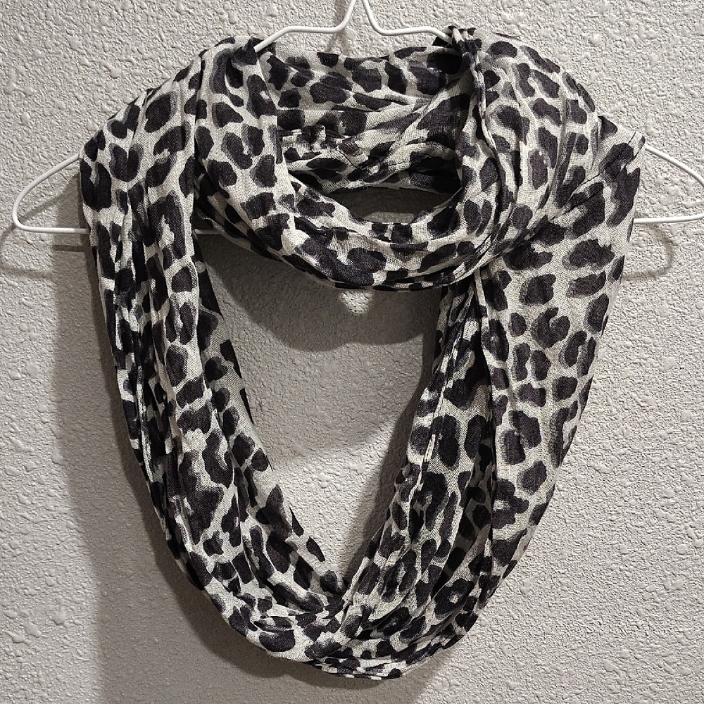 Leopard Print Infinity Scarf - Black and White,  Sheer and See Through